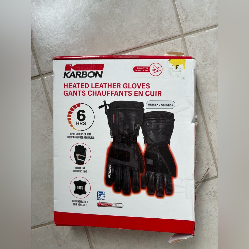 NWT Karbon Heated Ski Gloves Goatskin Leather w/ 2Lithium-Polymer Battery UNISEX